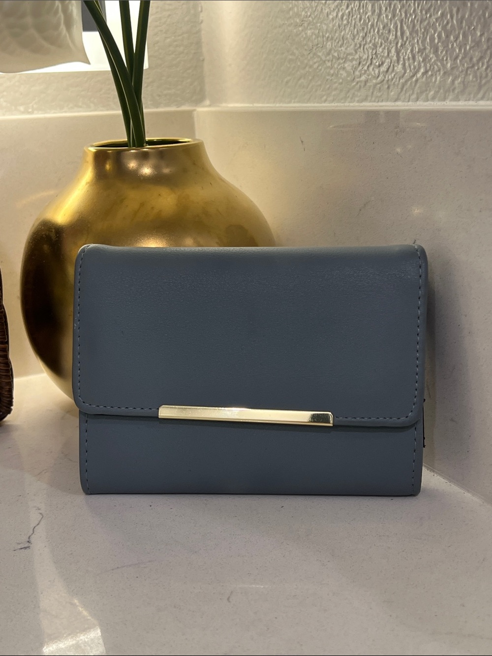 Safe Keeper Elegantly Tailored Blue Women's Wallet with Gold Bar Accent